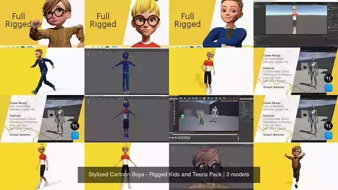 Stylized Cartoon Boys - Rigged Kids and Teens Pack