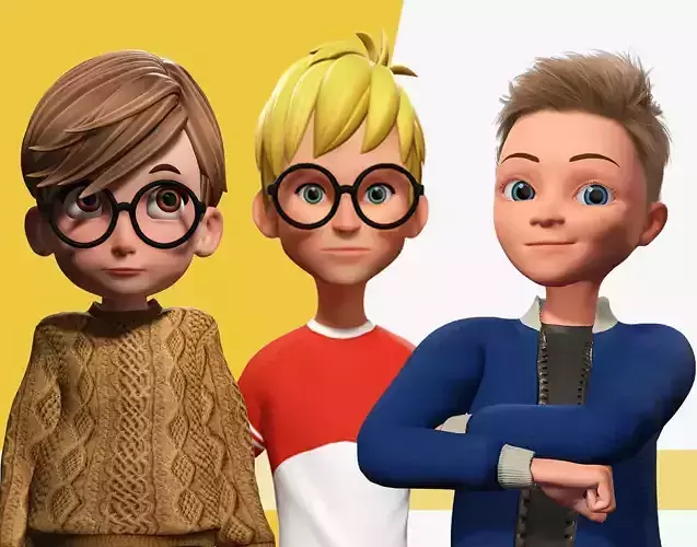 Stylized Cartoon Boys - Rigged Kids and Teens Pack 3D Model Collection