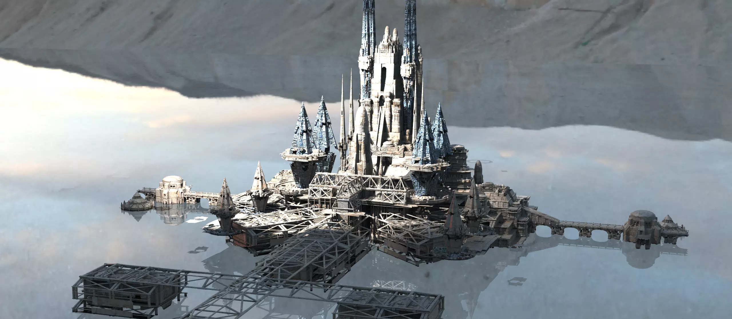 Arabian Oasis Island temple 3D model_0