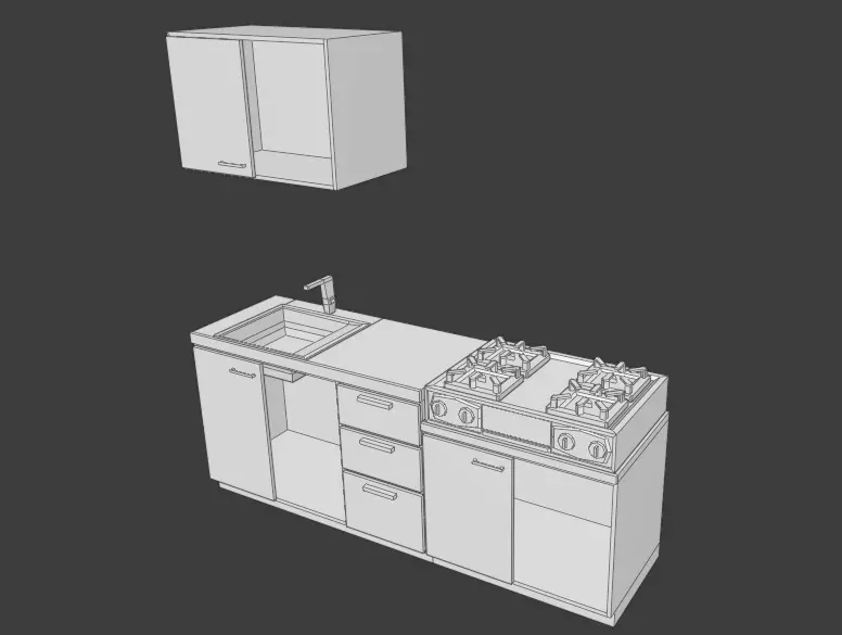 Modelo3D de Cocina para videojuegos Low-poly 3D model_1
