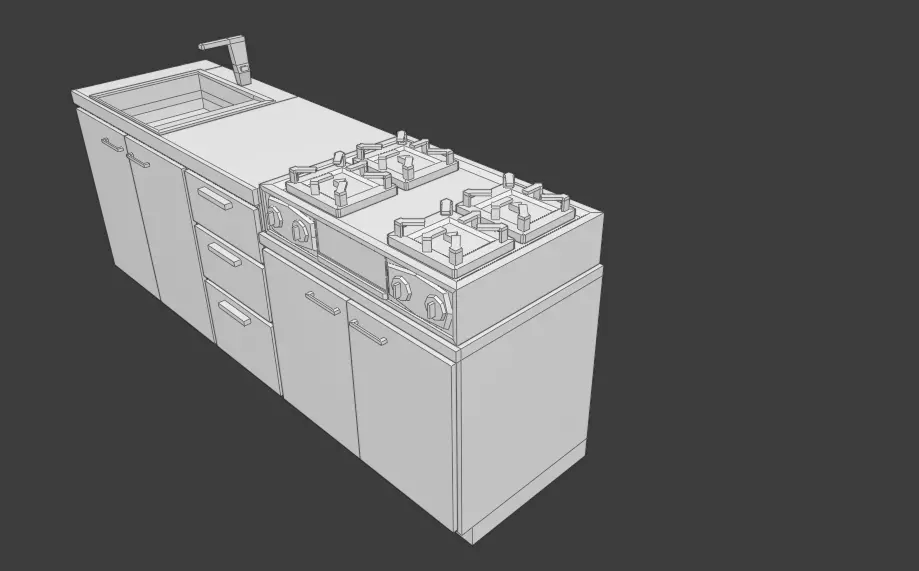 Modelo3D de Cocina para videojuegos Low-poly 3D model_2