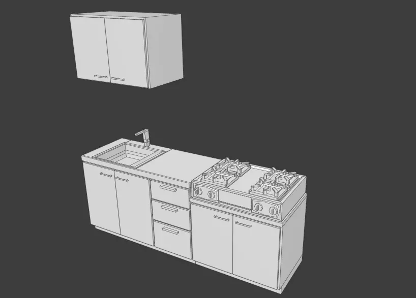 Modelo3D de Cocina para videojuegos Low-poly 3D model_0
