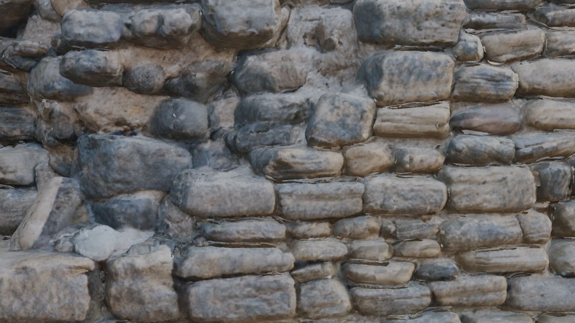 Ancient Stone Wall Ruins Photorealistic Low-poly 3D model_3