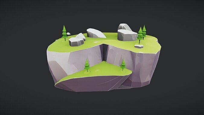 Low-poly floating island 3D model