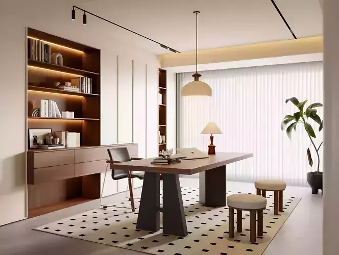 office modern home with bookcase 007 3D model