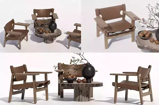 Wooden outdoor furniture sets 3D Model