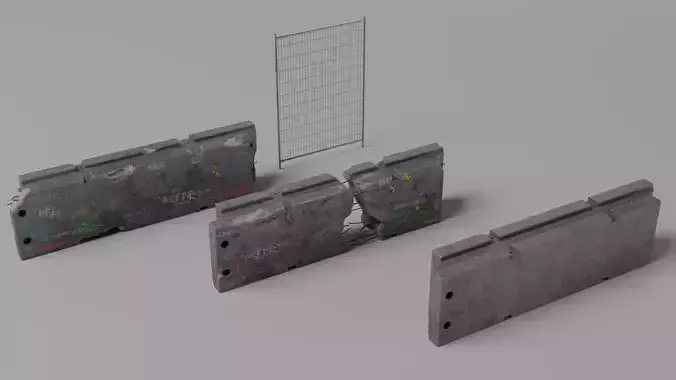 Damaged Graffiti Concrete Barrier - Game Ready Low-poly 3D model