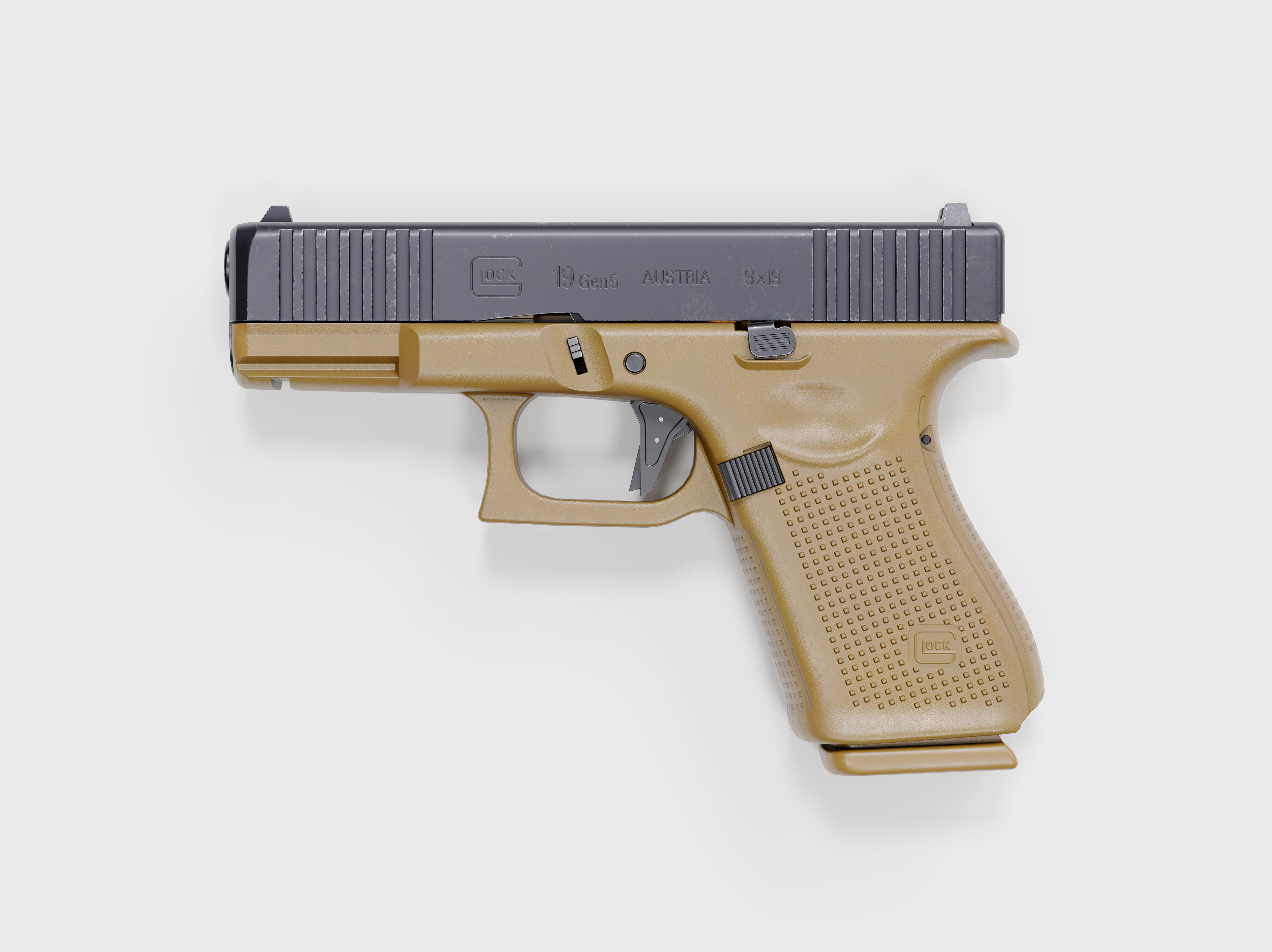 Glock-19 FDE Pistol Low-poly 3D model_2