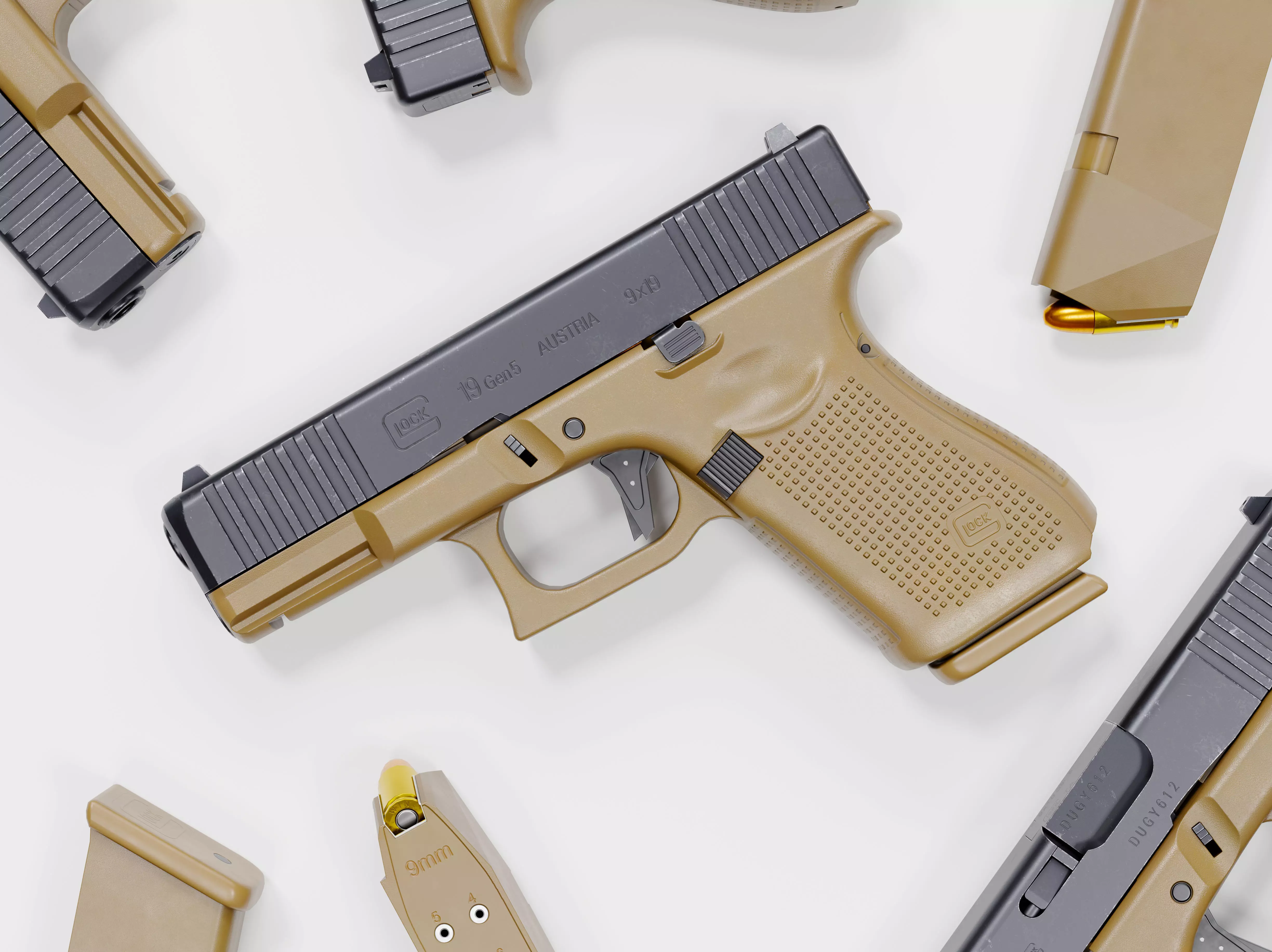 Glock-19 FDE Pistol Low-poly 3D model_0