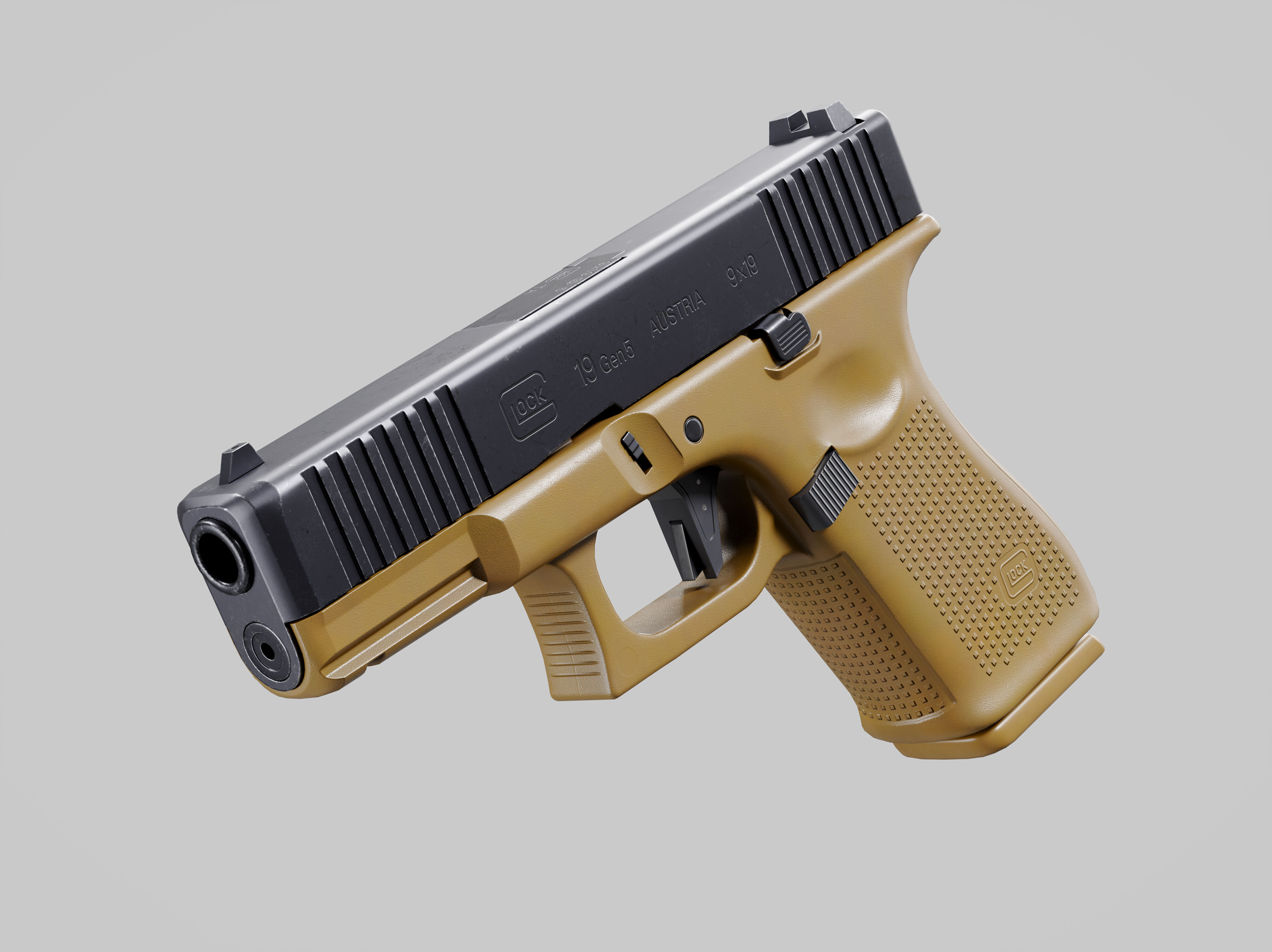 Glock-19 FDE Pistol Low-poly 3D model_7