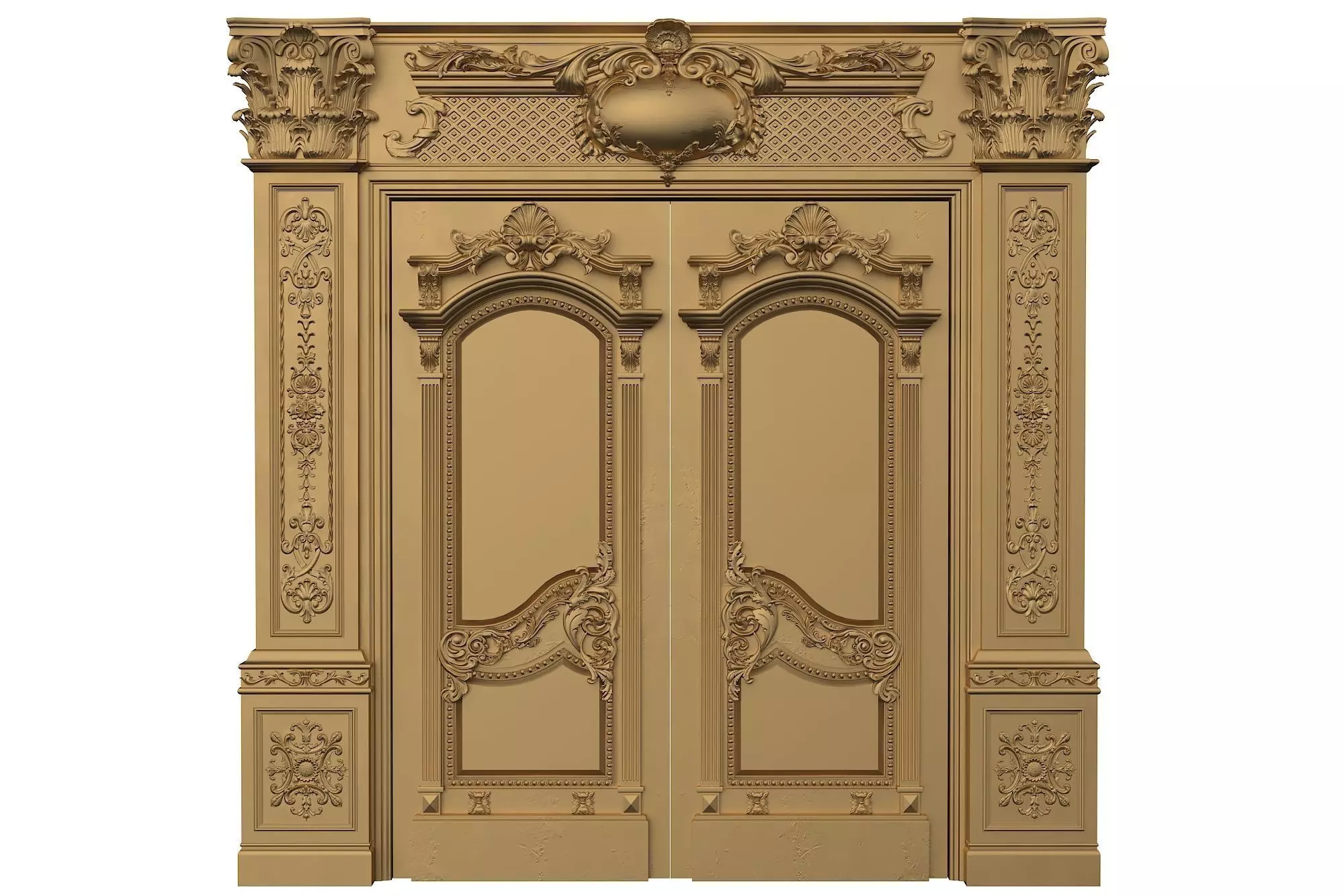 Royal style gold plated classic door A 3D model_0