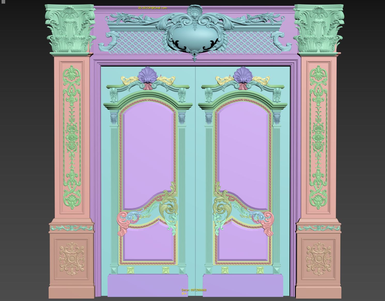 Royal style gold plated classic door A 3D model_2