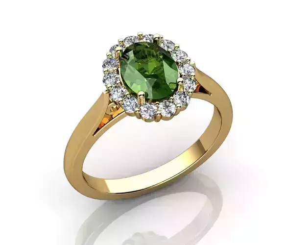 Brilliant Diamond and Green Tourmaline Ring in 18k