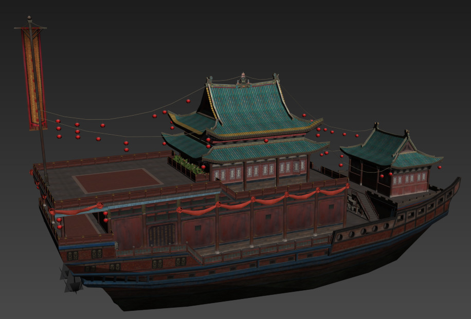 Ancient Chinese merchant ships Low-poly 3D model_7