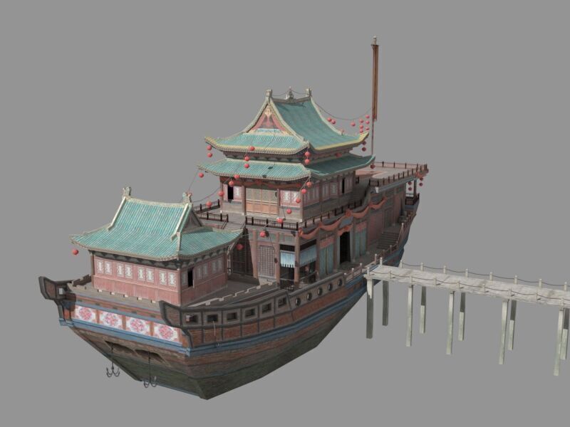 Ancient Chinese merchant ships Low-poly 3D model_2