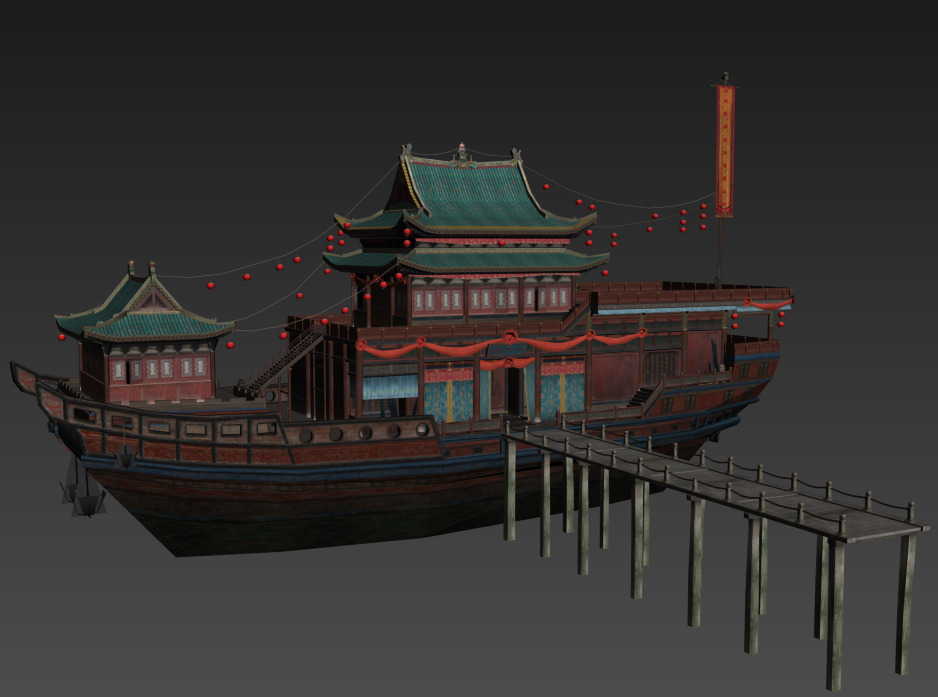 Ancient Chinese merchant ships Low-poly 3D model_5