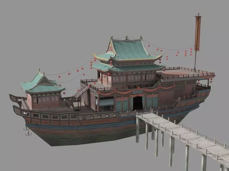 Ancient Chinese merchant ships Low-poly 3D model_0