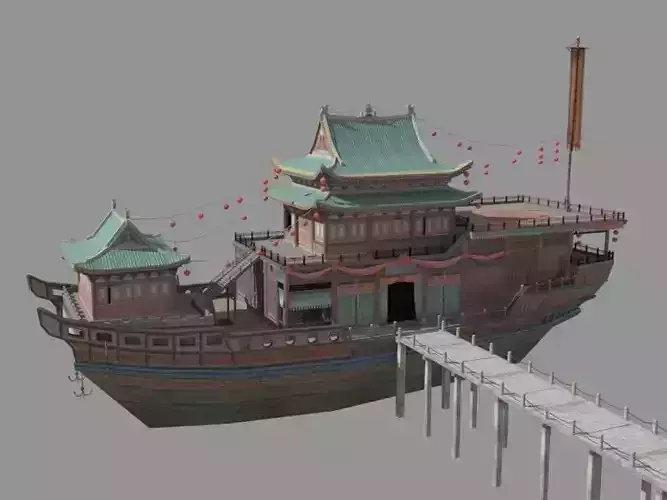 Ancient Chinese merchant ships Low-poly 3D model