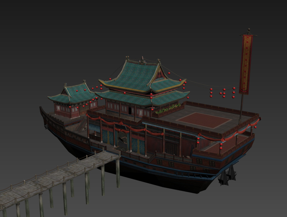 Ancient Chinese merchant ships Low-poly 3D model_6