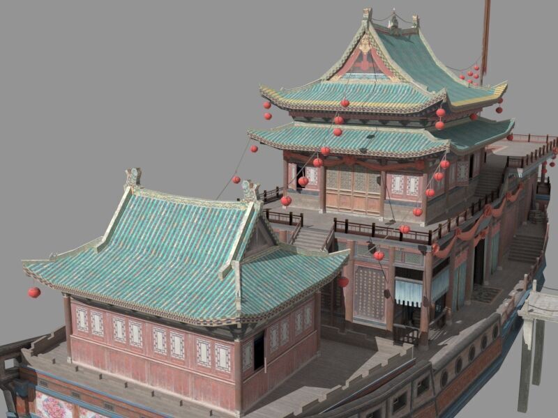 Ancient Chinese merchant ships Low-poly 3D model_3