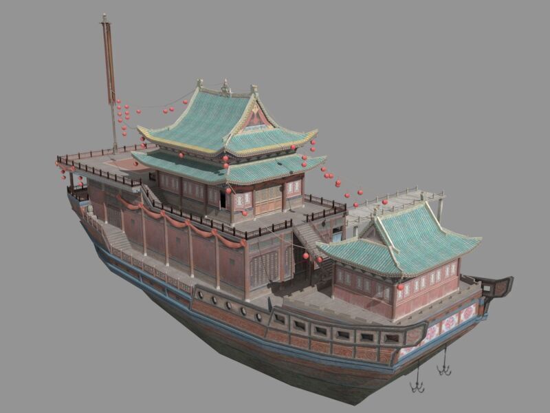 Ancient Chinese merchant ships Low-poly 3D model_1