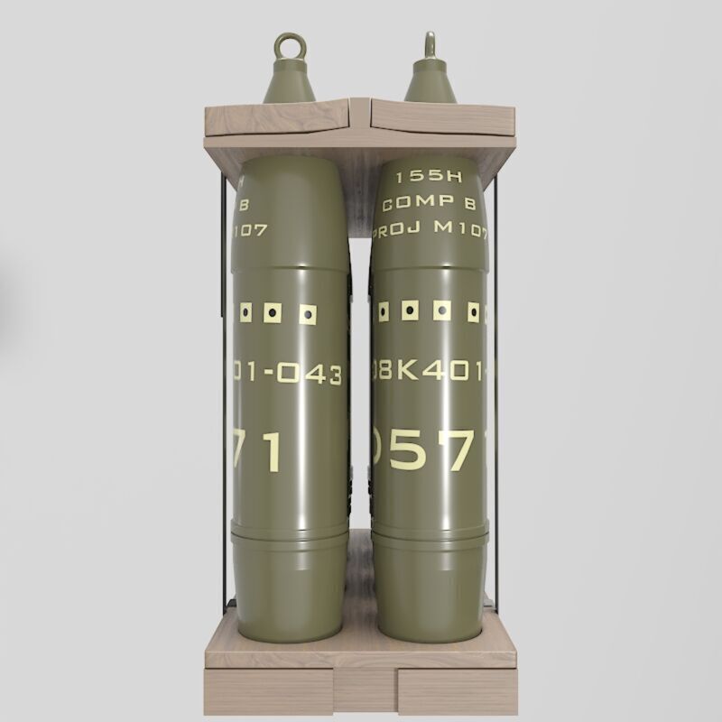 Military Artillery Shells 155mm in Transport Pallet Low-poly 3D model_12