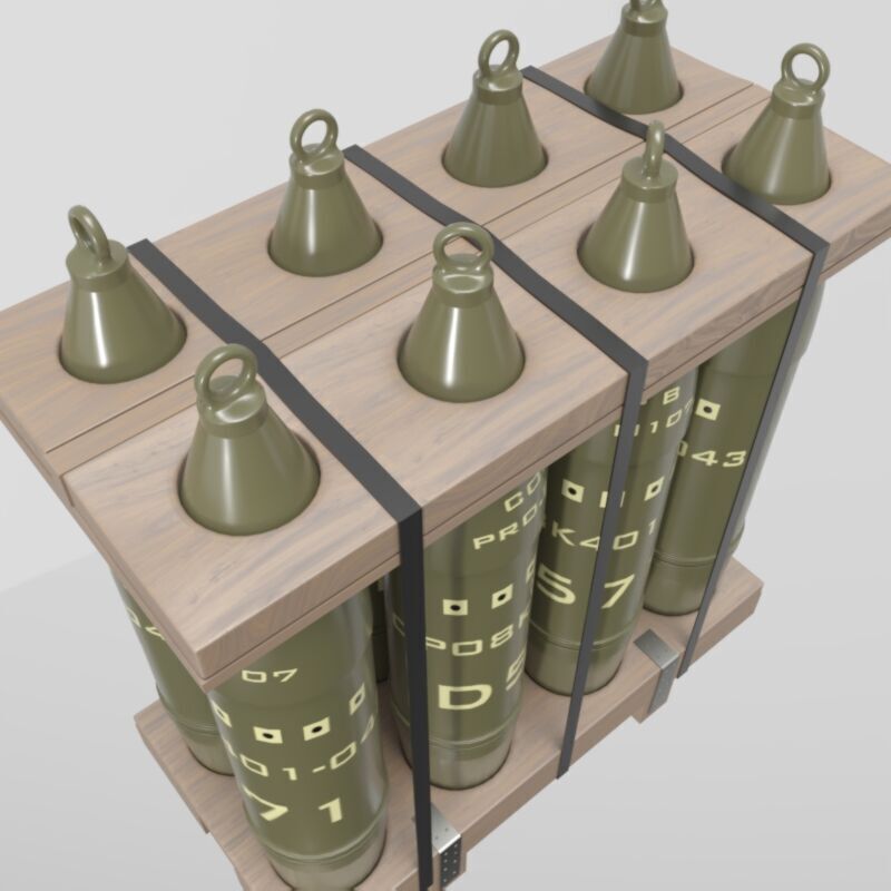 Military Artillery Shells 155mm in Transport Pallet Low-poly 3D model_4