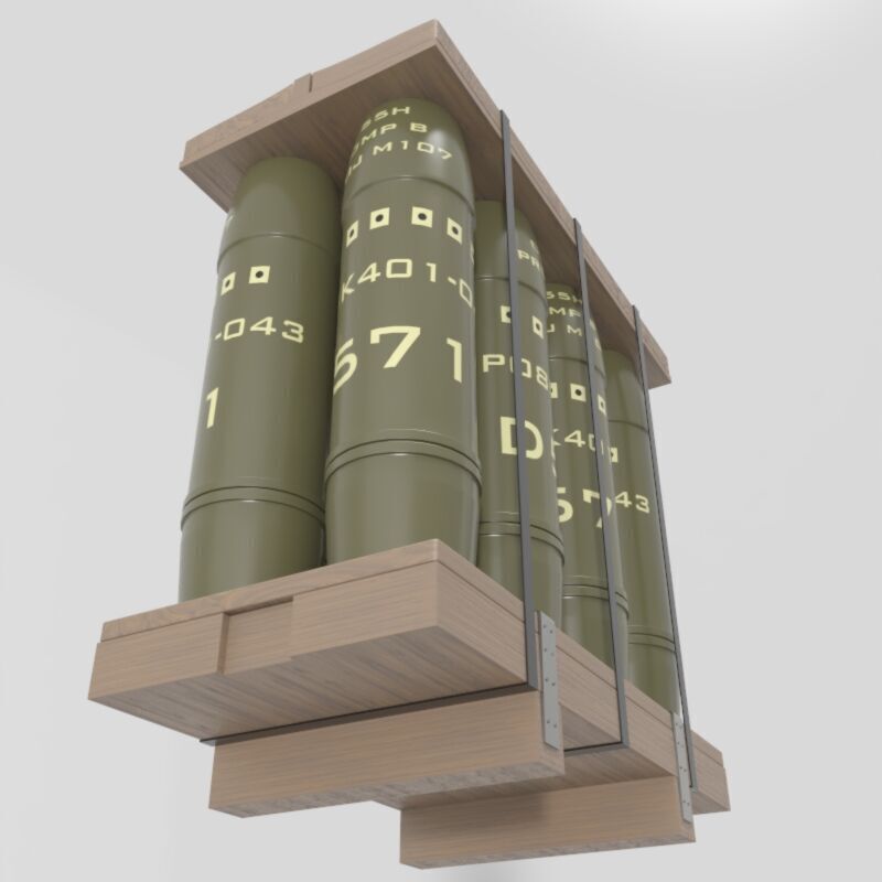 Military Artillery Shells 155mm in Transport Pallet Low-poly 3D model_9