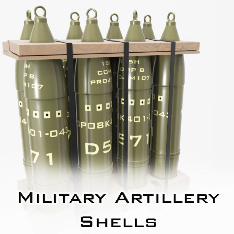 Military Artillery Shells 155mm in Transport Pallet Low-poly 3D model_1
