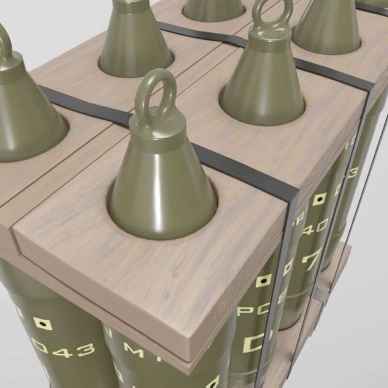 Military Artillery Shells 155mm in Transport Pallet Low-poly 3D model_6
