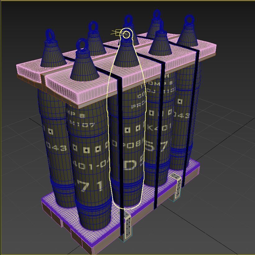 Military Artillery Shells 155mm in Transport Pallet Low-poly 3D model_19