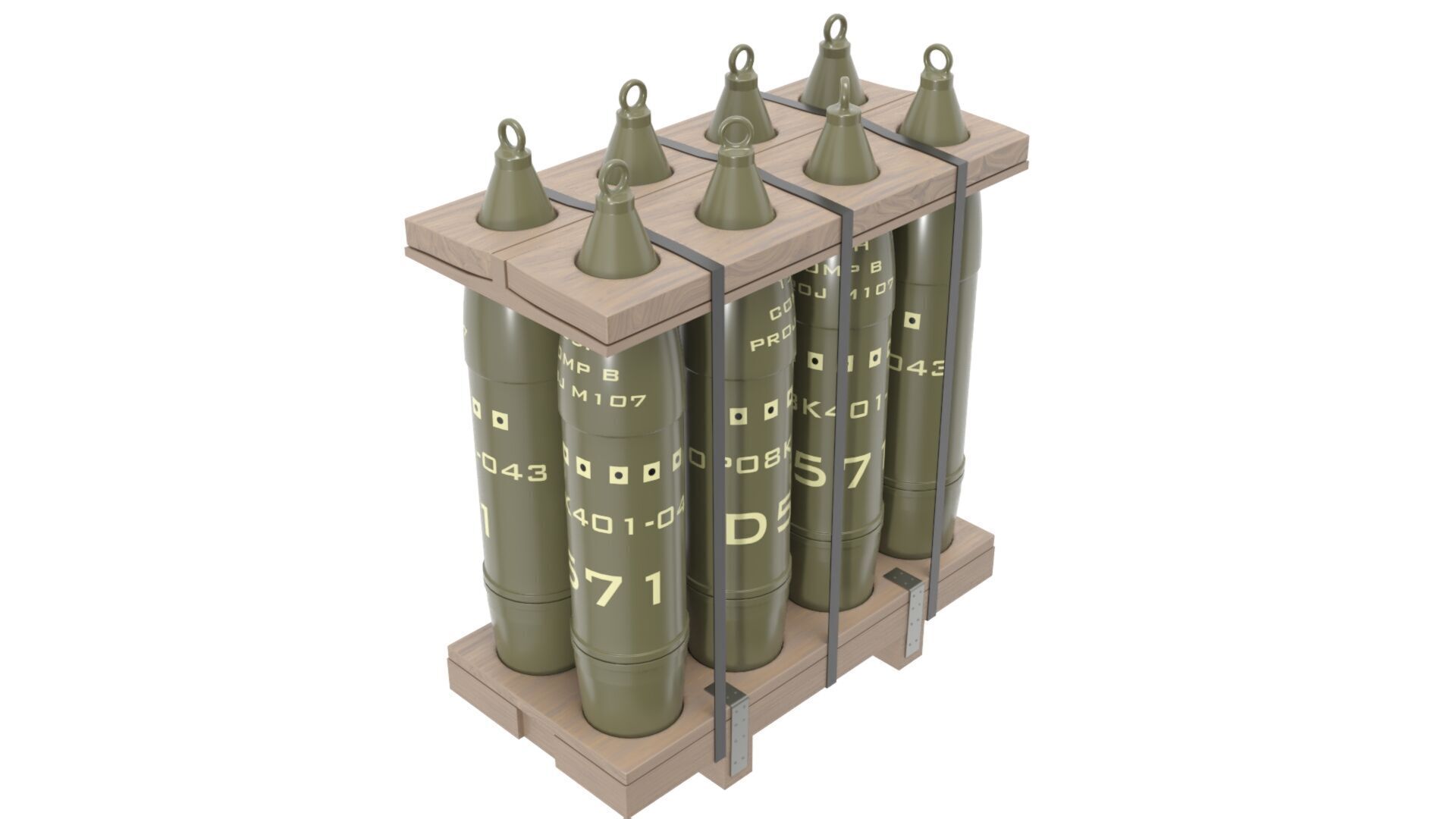 Military Artillery Shells 155mm in Transport Pallet Low-poly 3D model_8