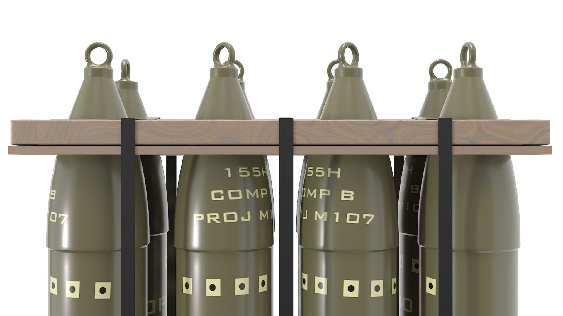 Military Artillery Shells 155mm in Transport Pallet Low-poly 3D model_3