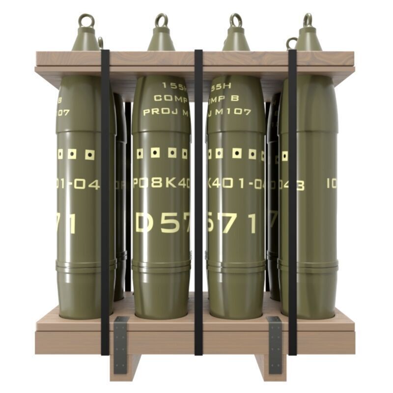 Military Artillery Shells 155mm in Transport Pallet Low-poly 3D model_2