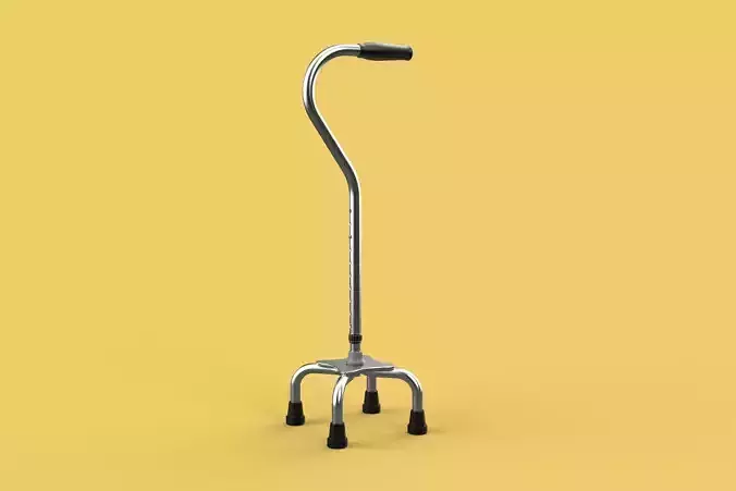 STANDARD QUADRIPOD WALKING CANE AID ELDERLY STICK POLE QUAD LEG 3D model