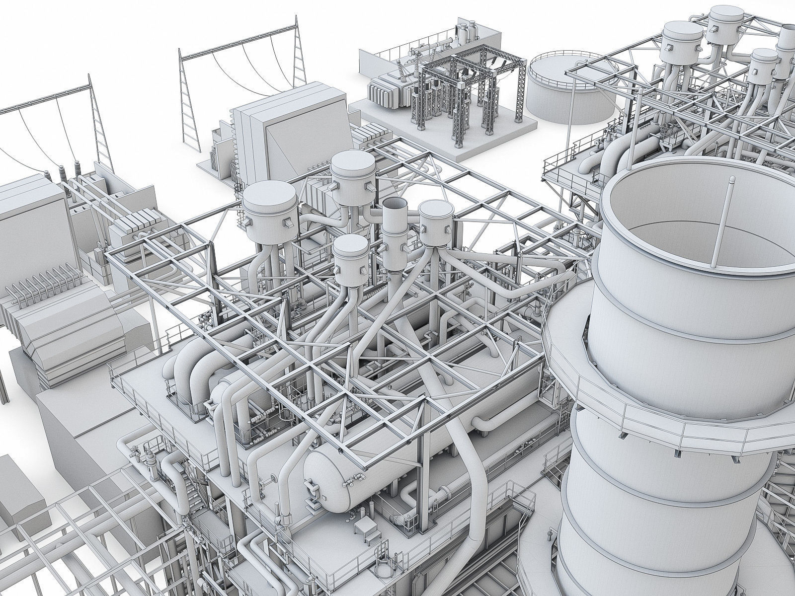 Gas Turbine Plant - Full Set Low-poly 3D model_13