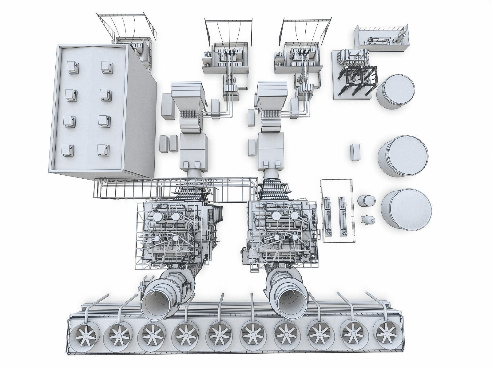 Gas Turbine Plant - Full Set Low-poly 3D model_10