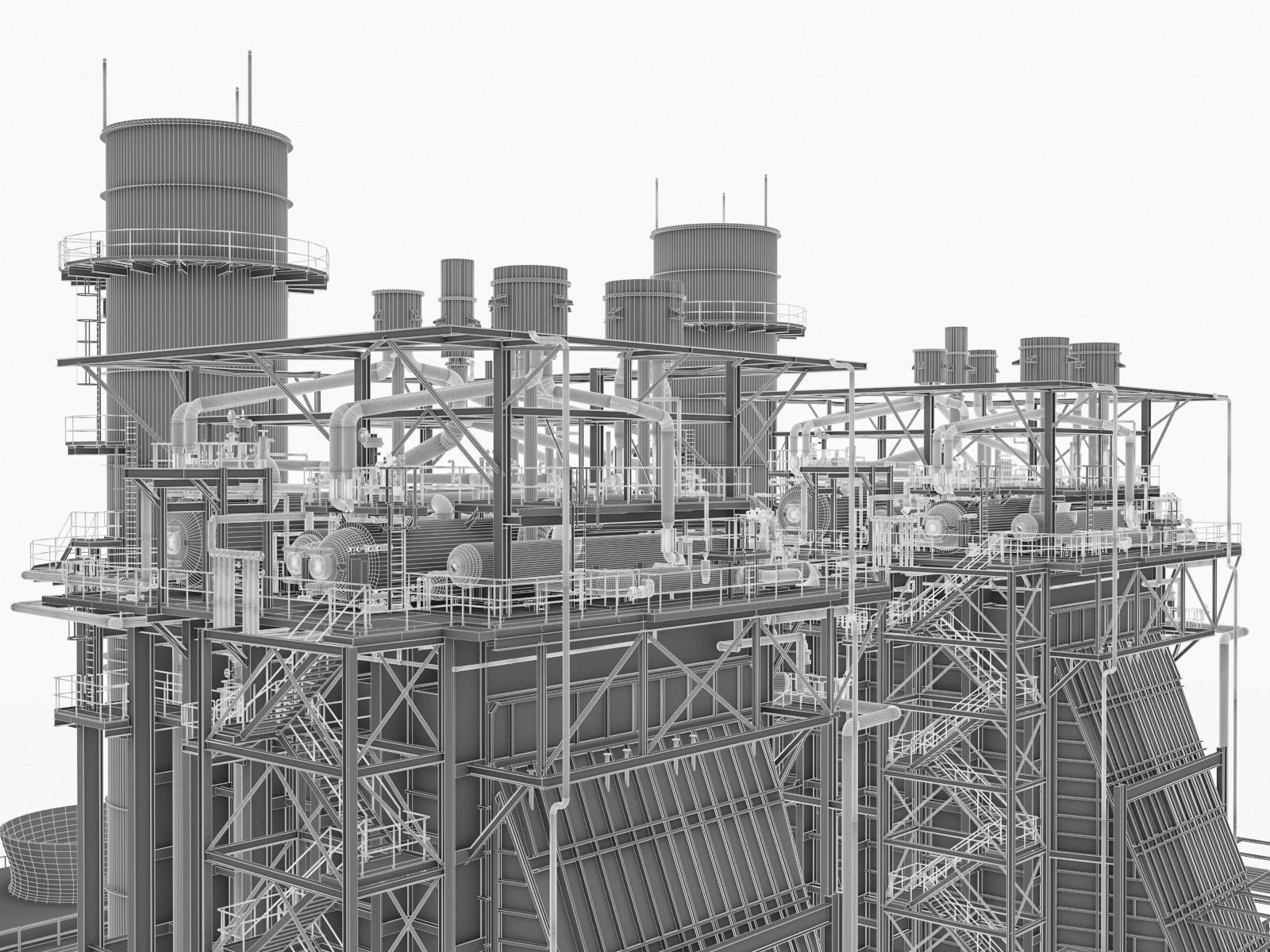 Gas Turbine Plant - Full Set Low-poly 3D model_68