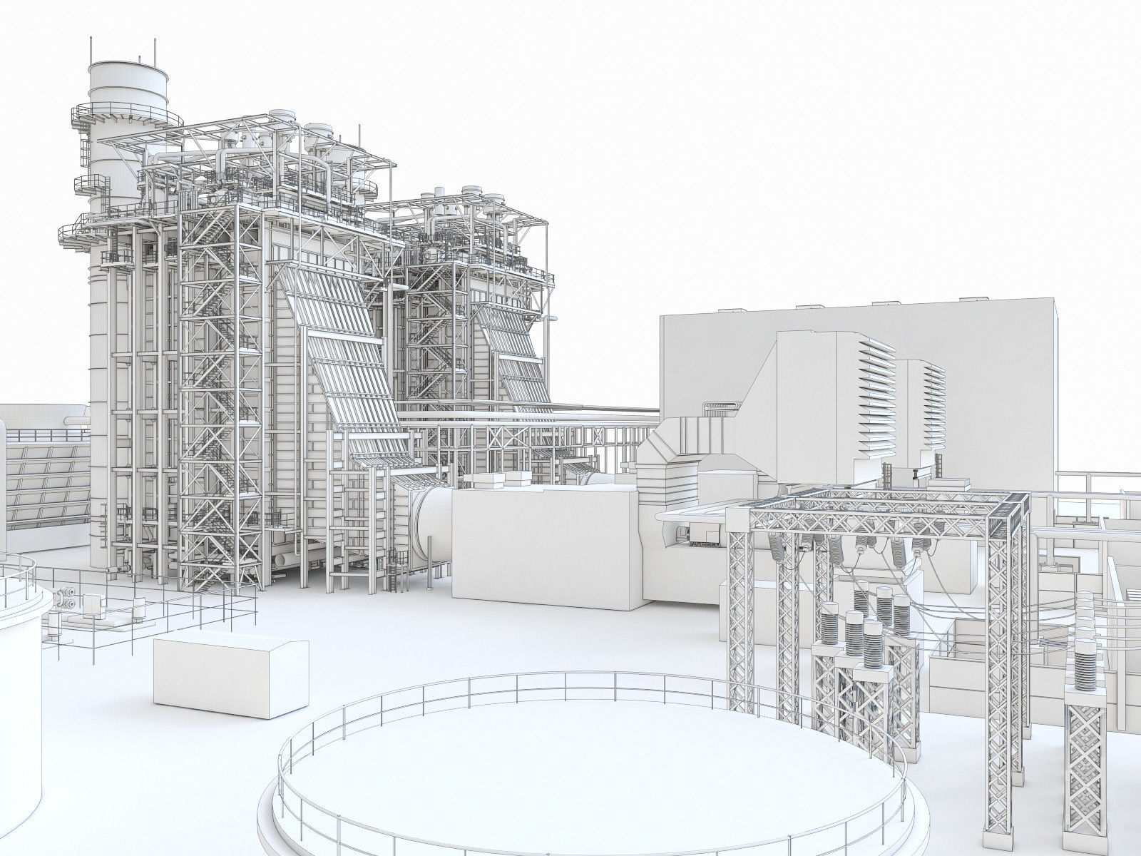 Gas Turbine Plant - Full Set Low-poly 3D model_51
