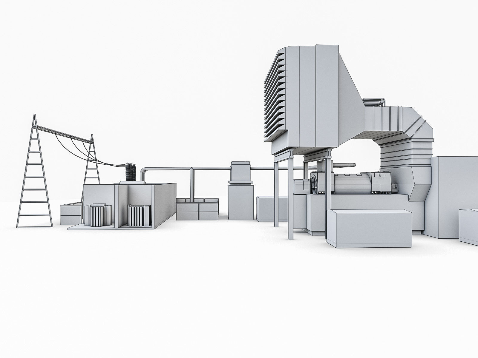 Gas Turbine Plant - Full Set Low-poly 3D model_23