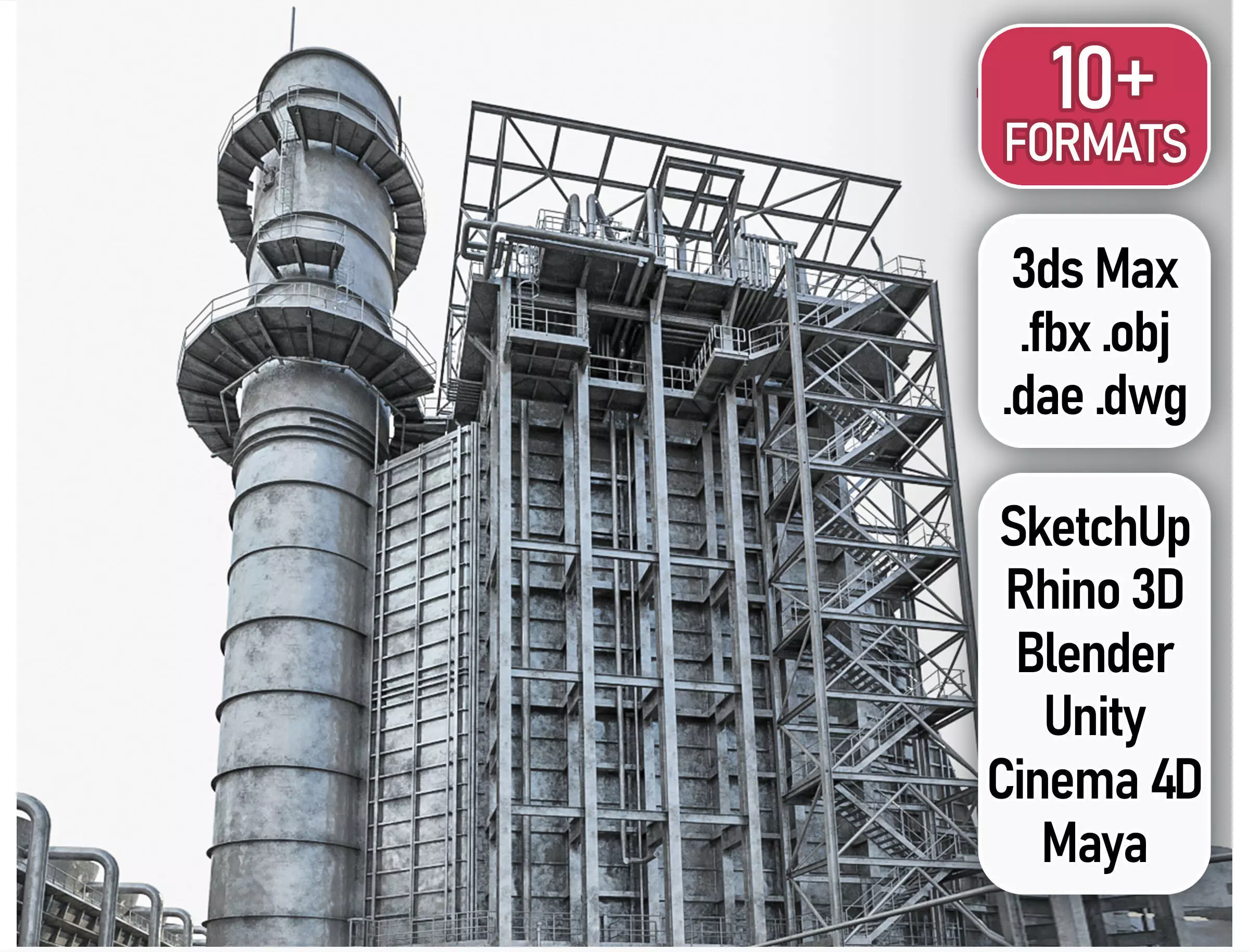 Gas Turbine Plant - Full Set Low-poly 3D model_0