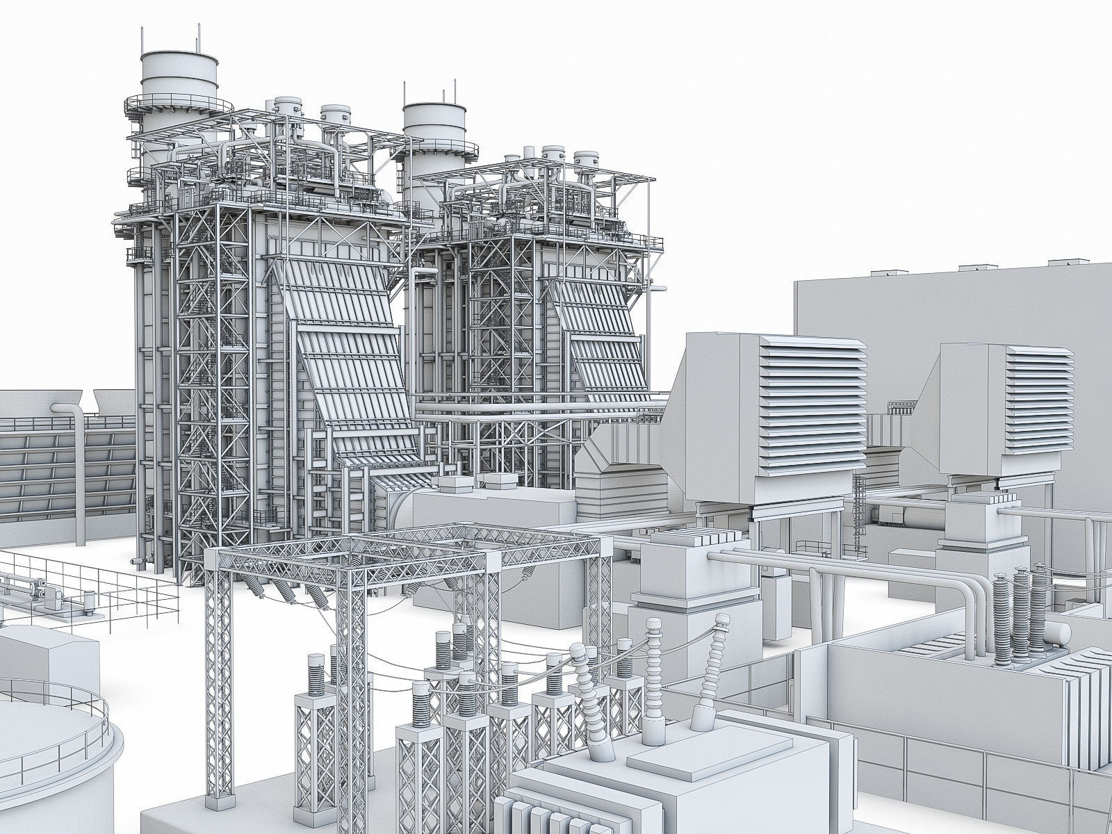 Gas Turbine Plant - Full Set Low-poly 3D model_6