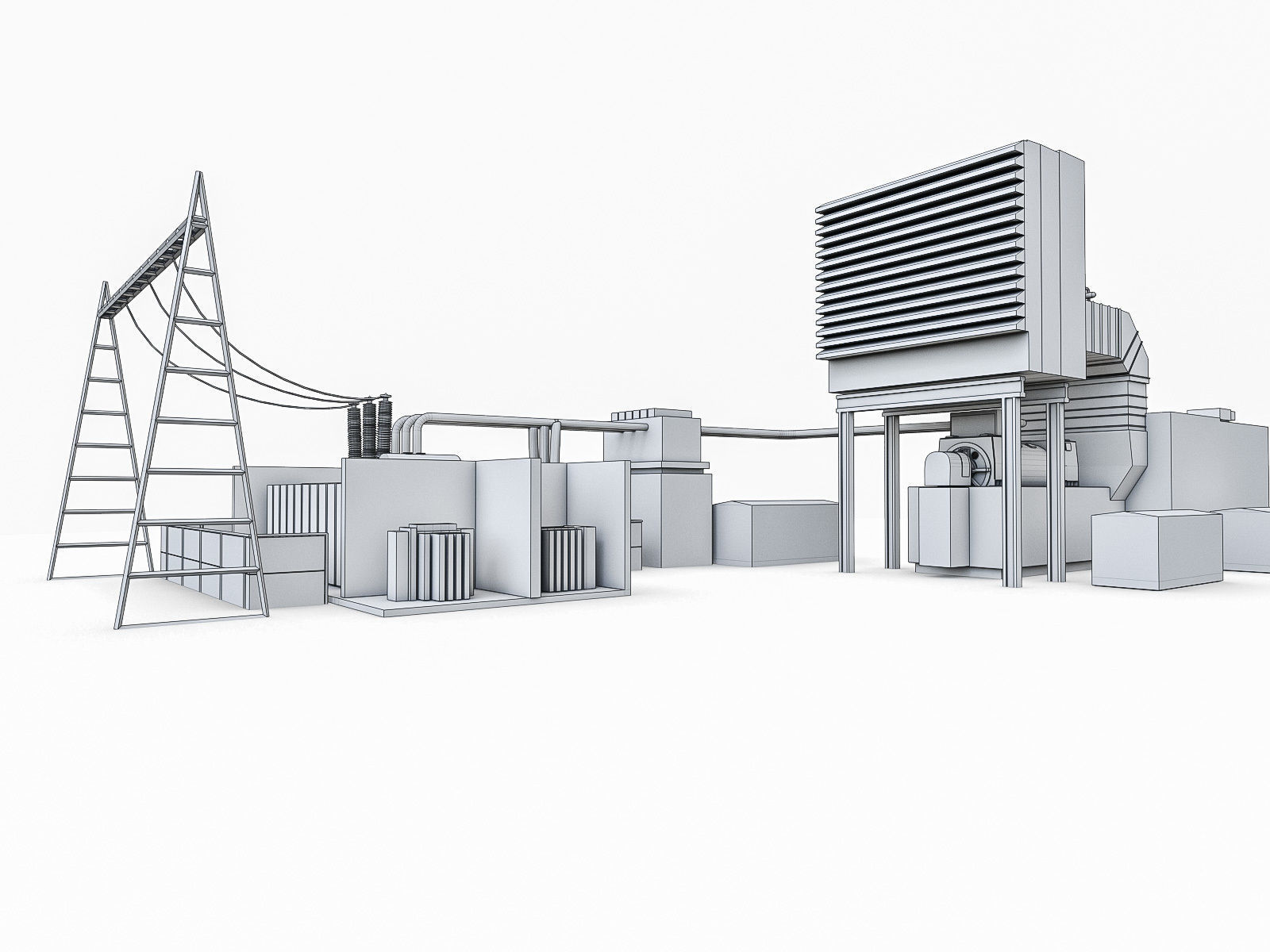 Gas Turbine Plant - Full Set Low-poly 3D model_22