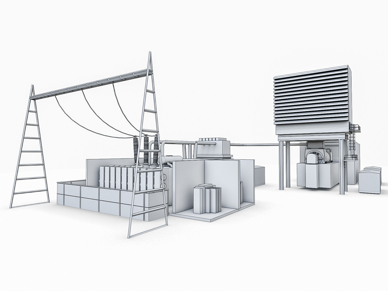 Gas Turbine Plant - Full Set Low-poly 3D model_21