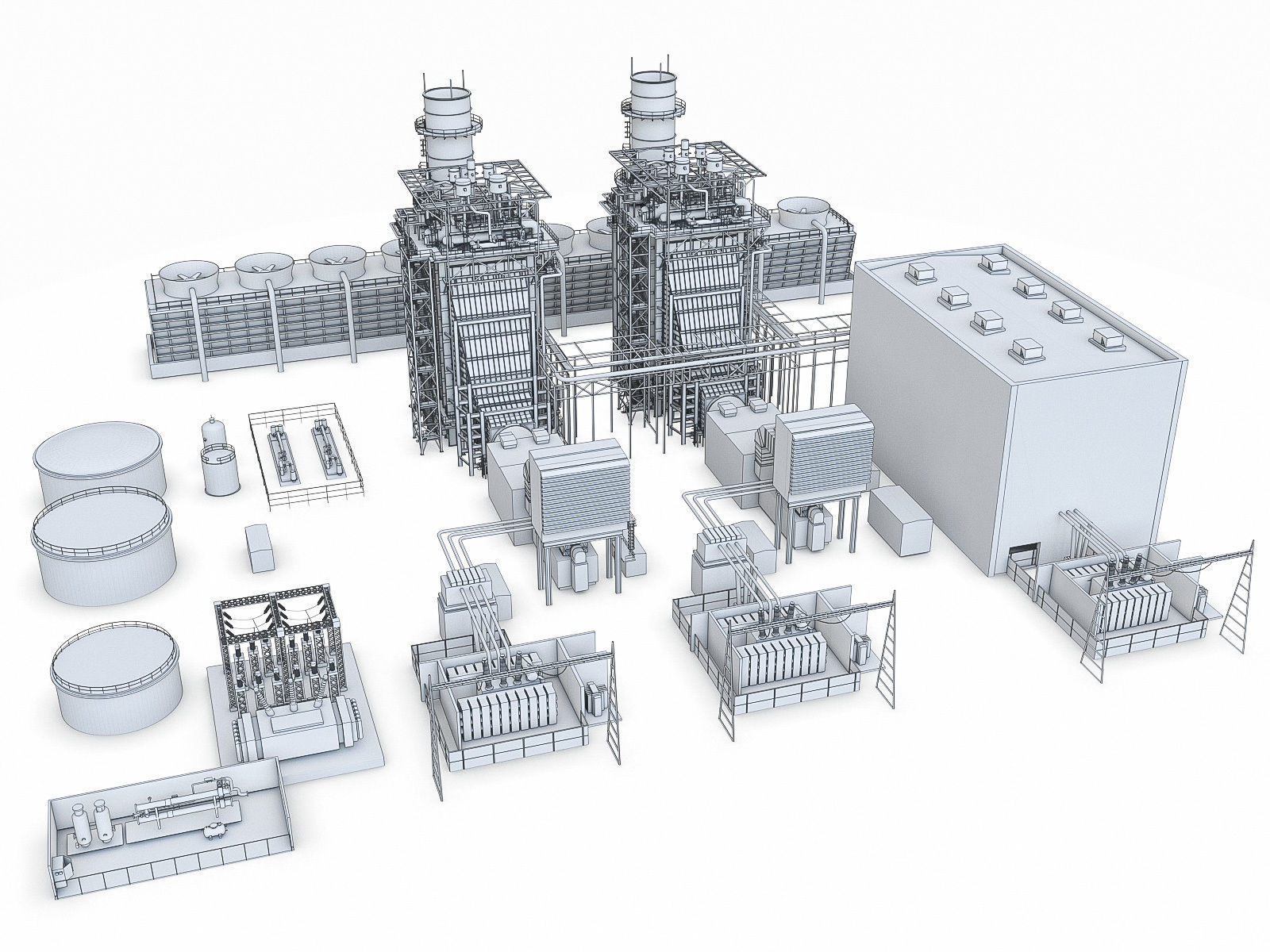 Gas Turbine Plant - Full Set Low-poly 3D model_8