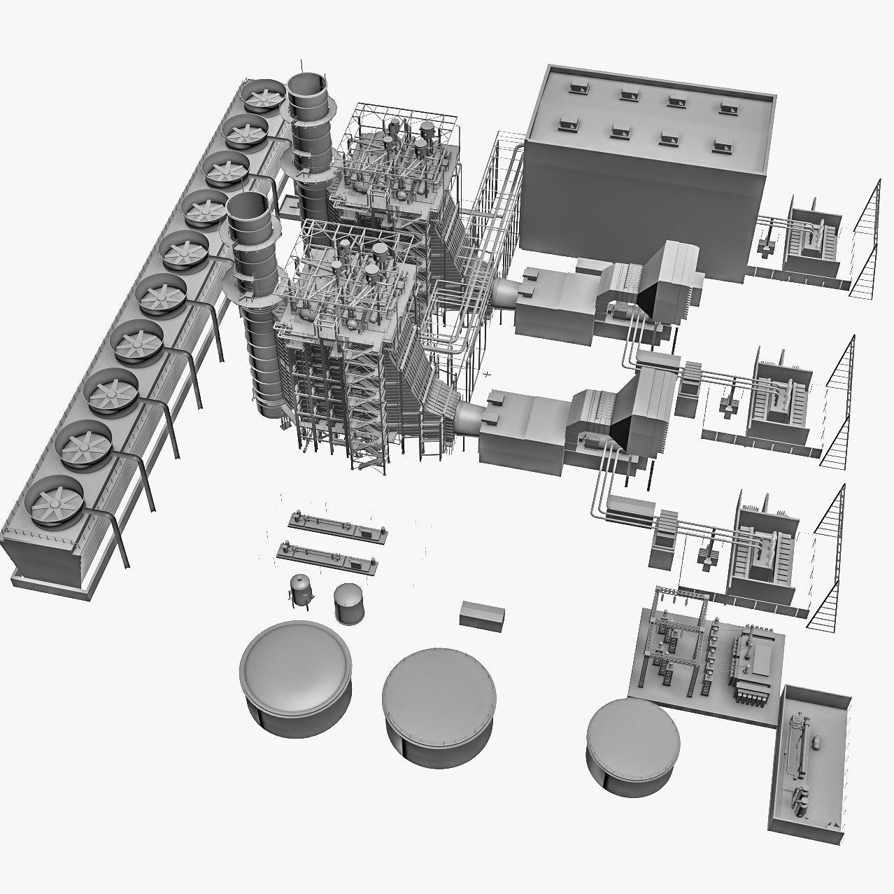Gas Turbine Plant - Full Set Low-poly 3D model_66