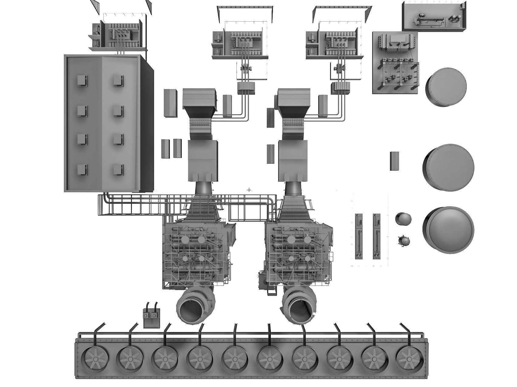 Gas Turbine Plant - Full Set Low-poly 3D model_61