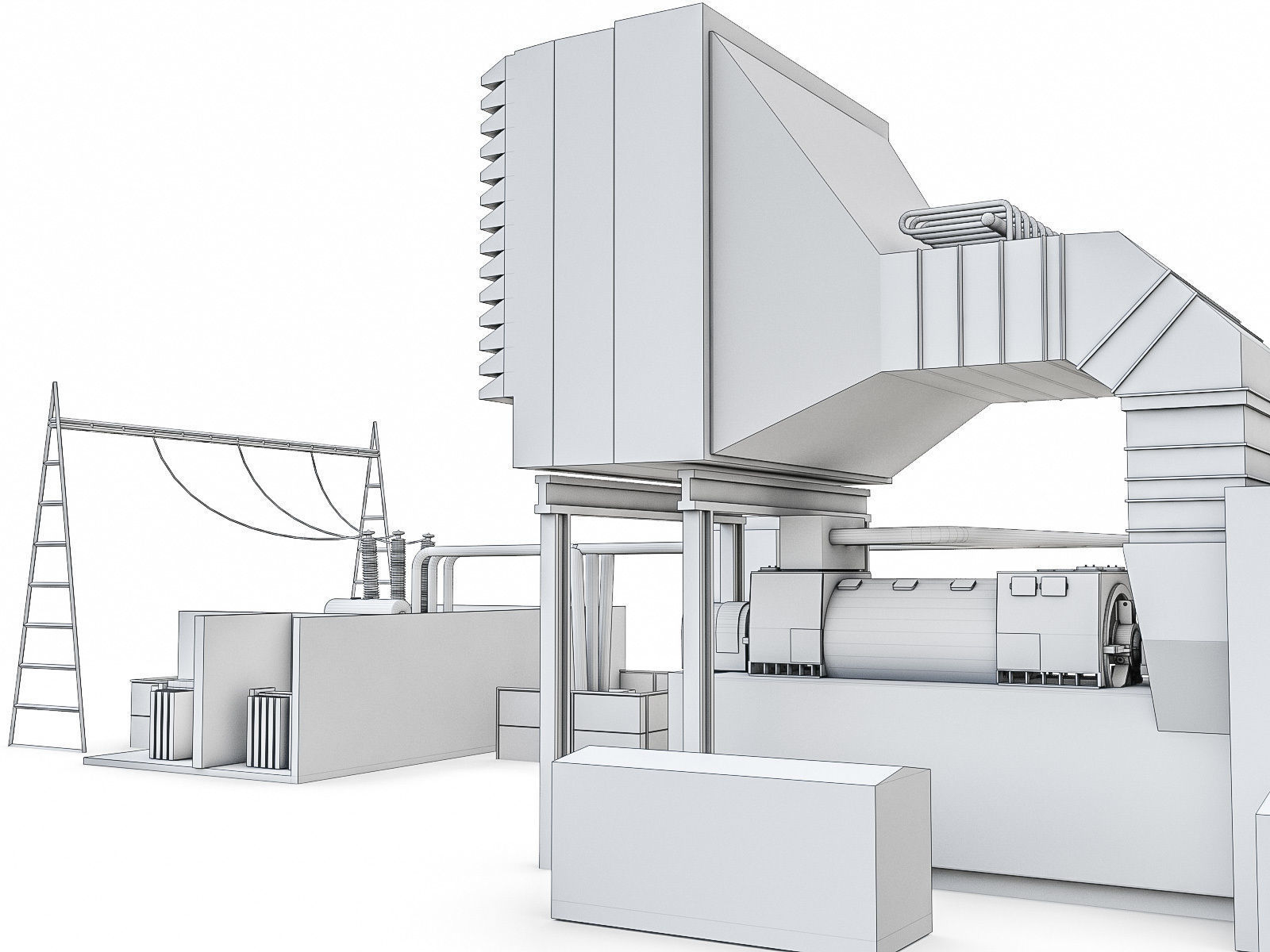 Gas Turbine Plant - Full Set Low-poly 3D model_27