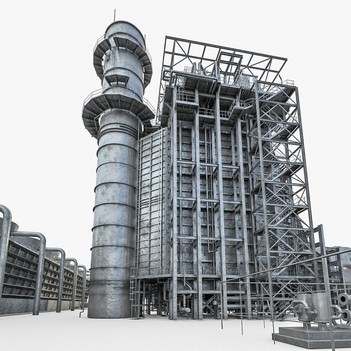 Gas Turbine Plant - Full Set Low-poly 3D model_1