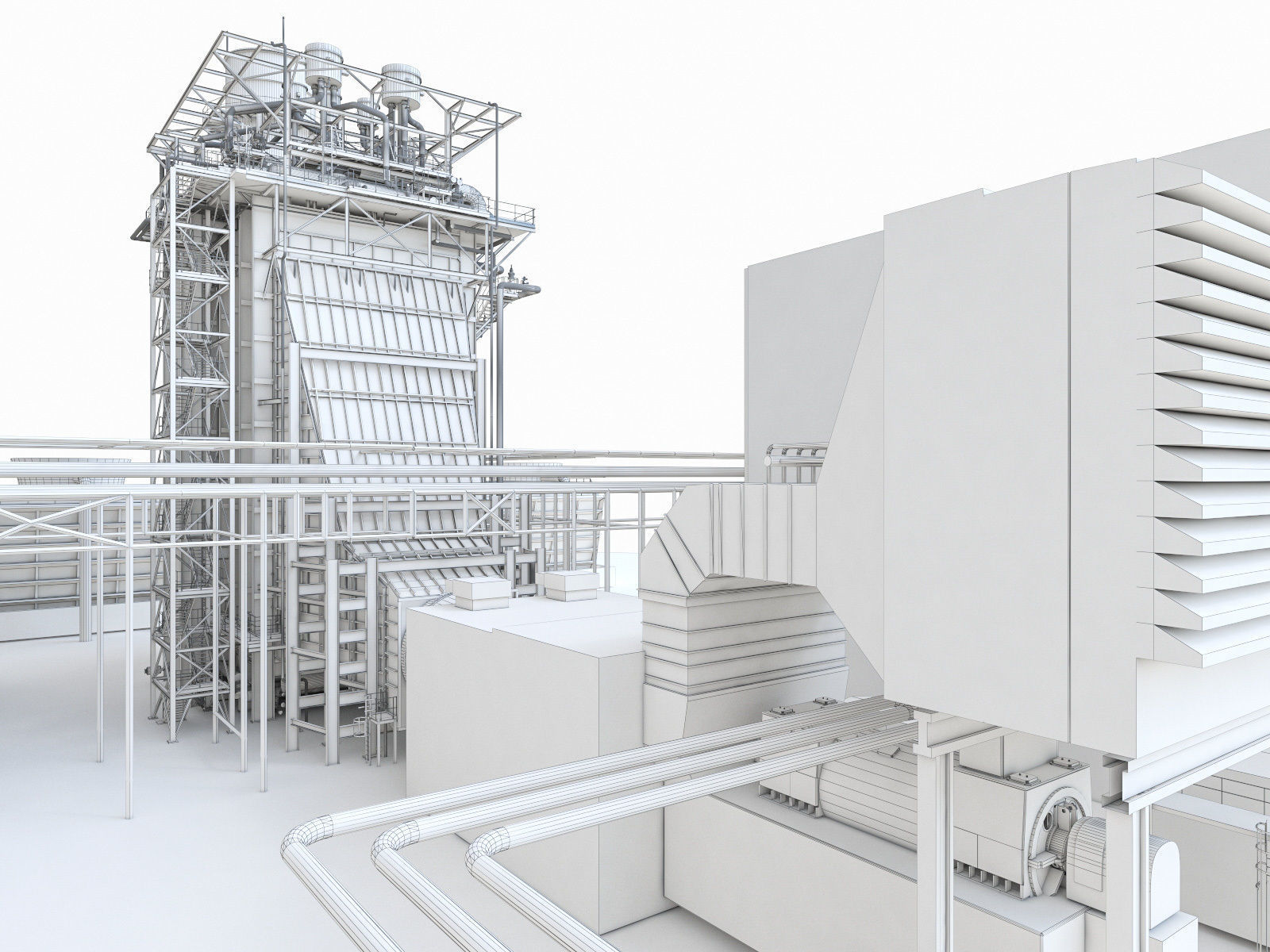 Gas Turbine Plant - Full Set Low-poly 3D model_50